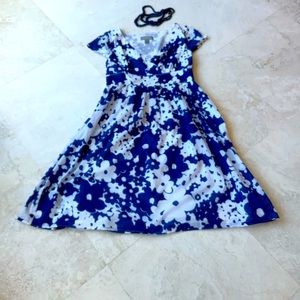 Classic Floral Liz Claiborne Vintage Blue White Dress sz 8